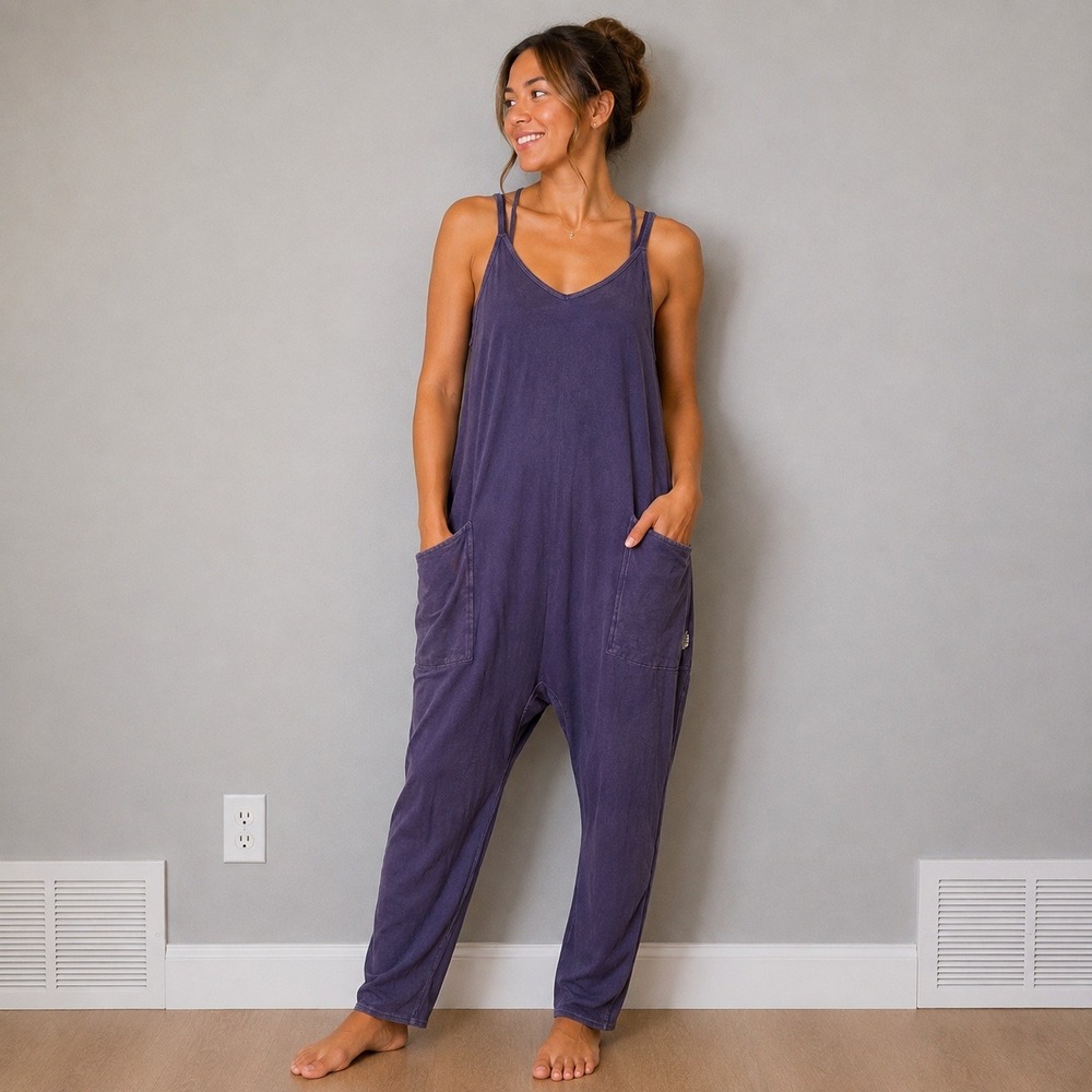 Free People Movement Hot Shot Jumpsuit Purple XS Slouchy Harem One Piece Pockets